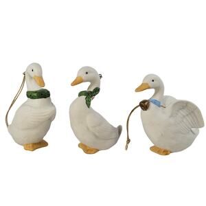 Vintage Christmas Goose Ornaments - Set of 3 - Holiday Porcelain Bird Decor 3.5"